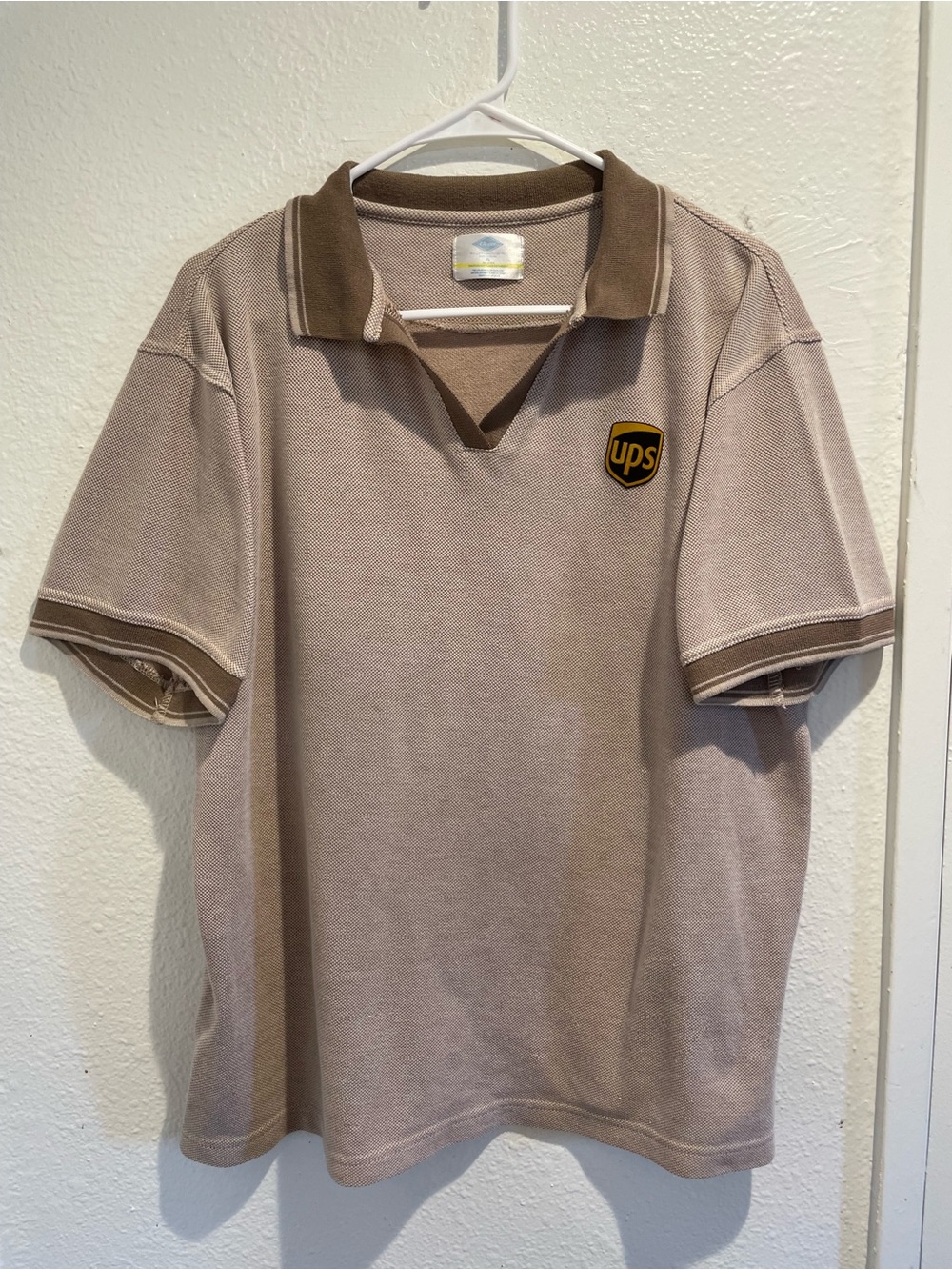 RARE Vintage UPS Delivery Uniform Polo Shirt Tan Brown Pique Cotton Size XL